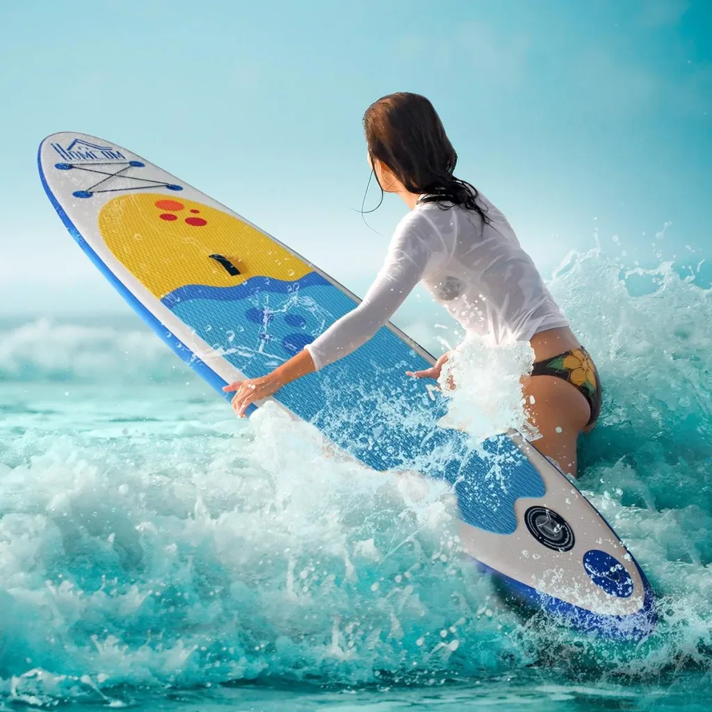 Aufblasbares Surfbrett mit Paddel weiß/blau