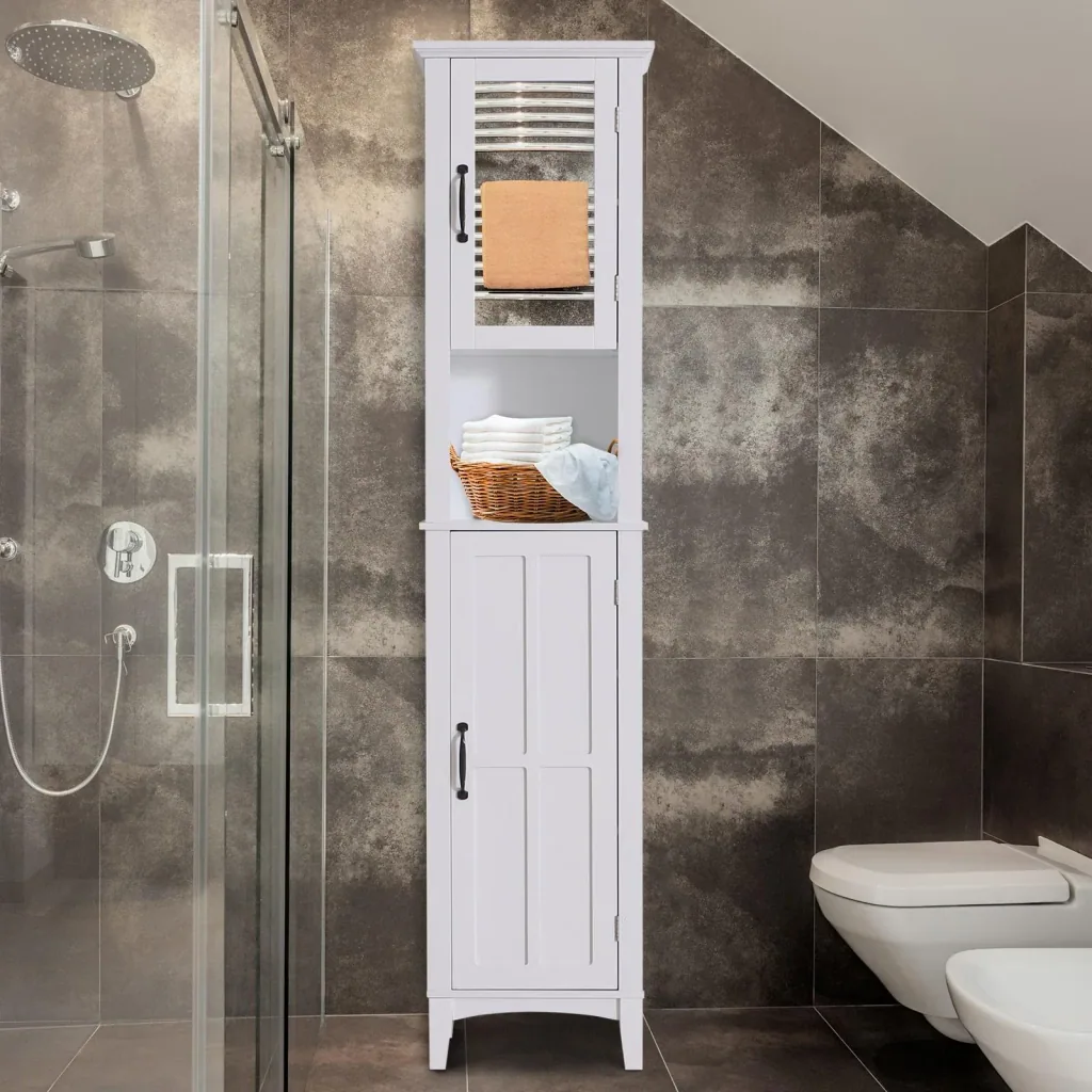 Badschrank Badezimmerschrank Wandschrank mit Spiegel vestellbare Einlegeböden Holz Weiß 40 x 30 x 170 cm