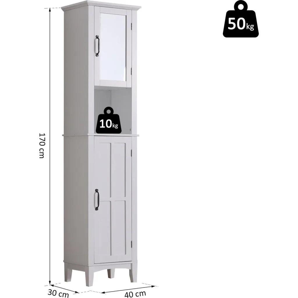 Badschrank Badezimmerschrank Wandschrank mit Spiegel vestellbare Einlegeböden Holz Weiß 40 x 30 x 170 cm