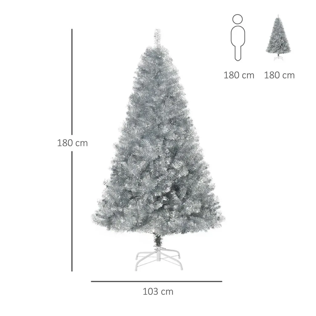 Weihnachtsbaum künstlich 180 cm Christbaum mit 1000 Astspitzen inkl. Christbaum-Ständer Metall Silber+Weiß Ø103 x 180 cm