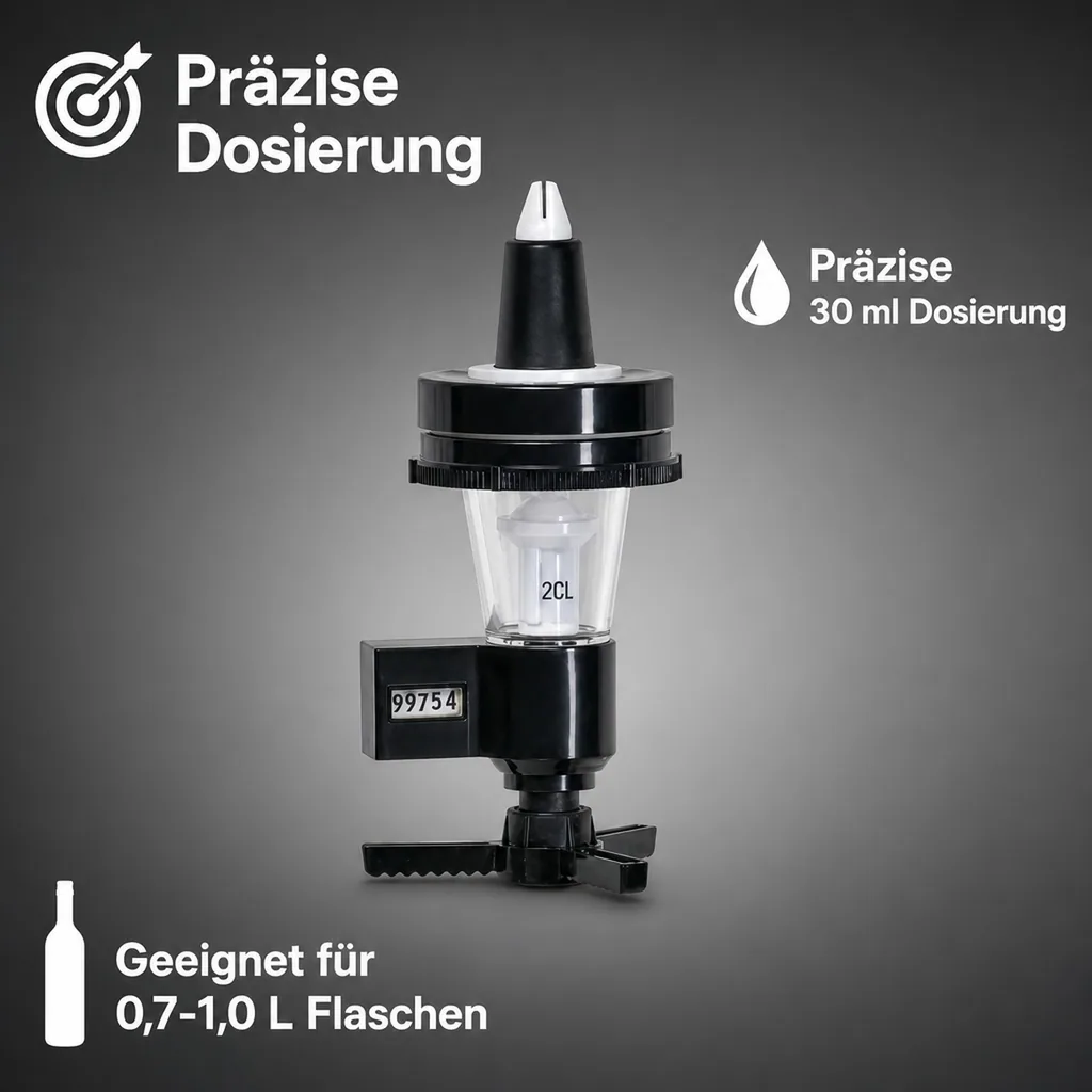 PRIMA Portionierer, Getränkeportionierer, Schnapsspender für Spirituosenflaschen mit Zählwerk, Ausschankmenge: 30 ml
