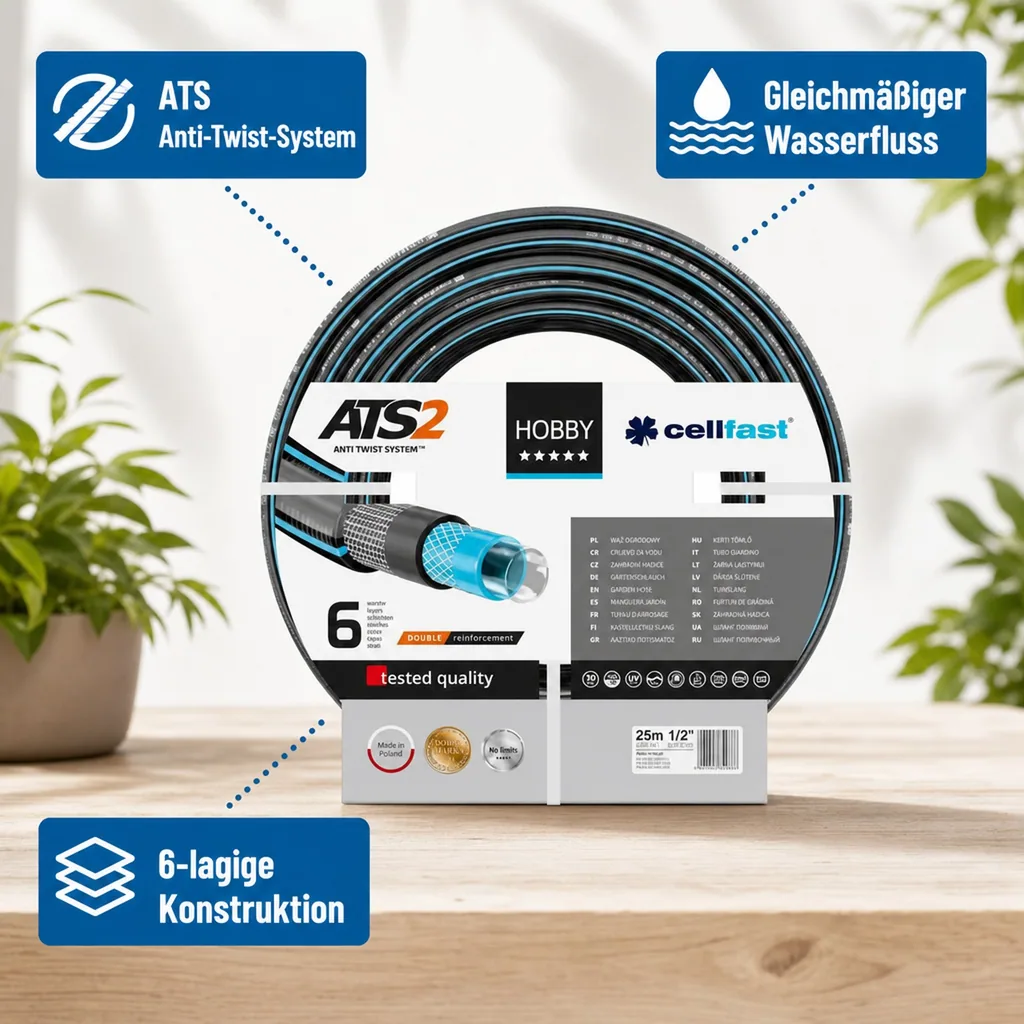 Gartenschlauch, 1/2 Zoll, 25m, lebensmittelecht, flexibel