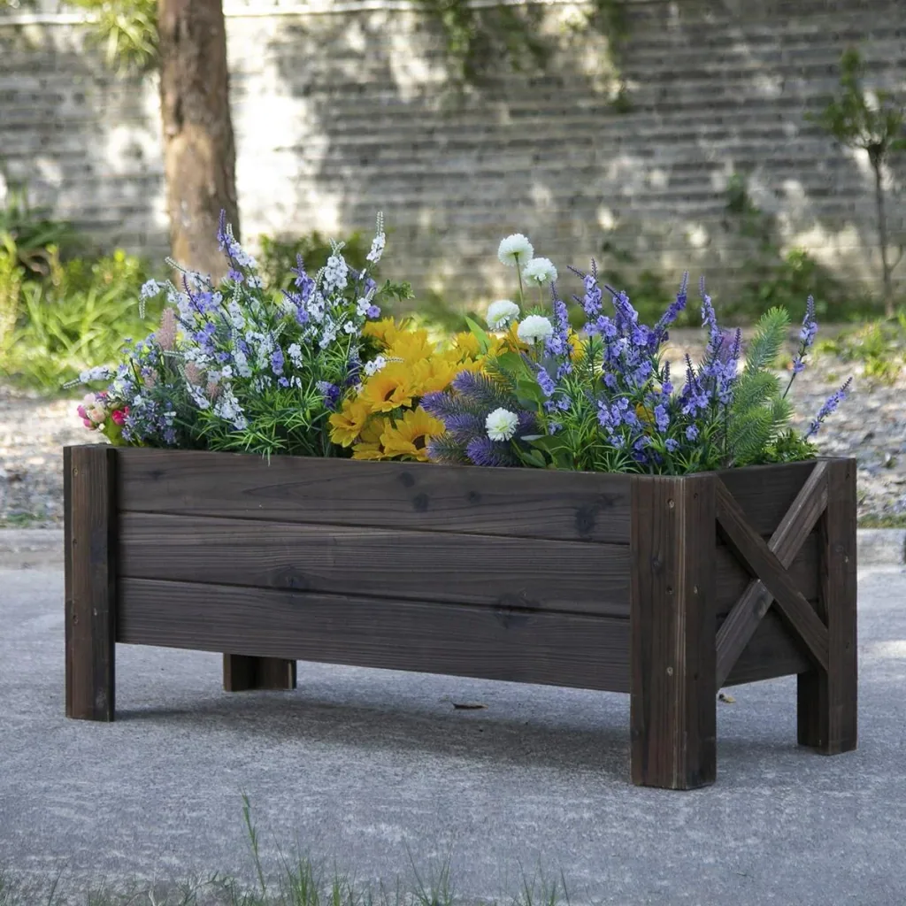 Hochbeet mit Behandlung der Karbonisierung Pflanzkasten Pflanzfolie mit 2 Leckage-Löcher Tannenholz Verkohlt 100 x 36,5