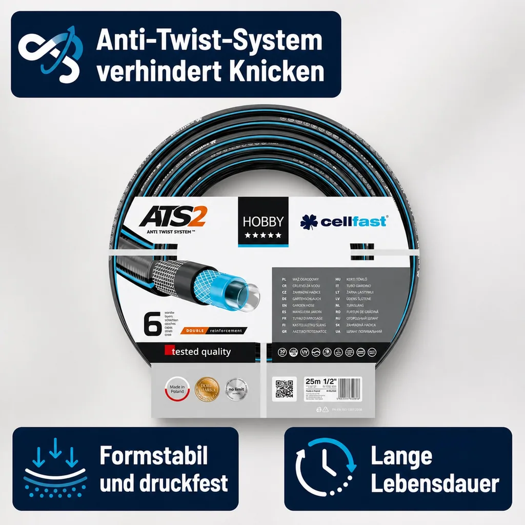 Gartenschlauch, 3/4 Zoll, 25m, flexibel, UV-beständig