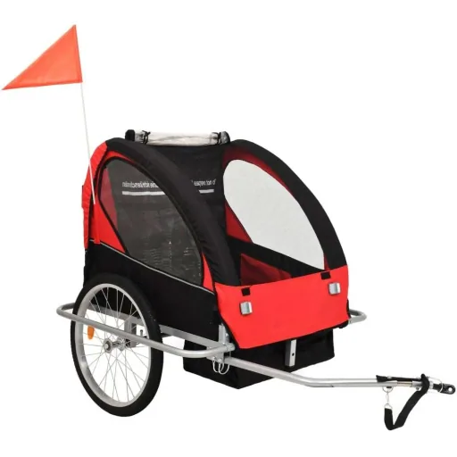 Kinderfahrradanhänger und Kinderwagen 2-in-1 schwarz und rot