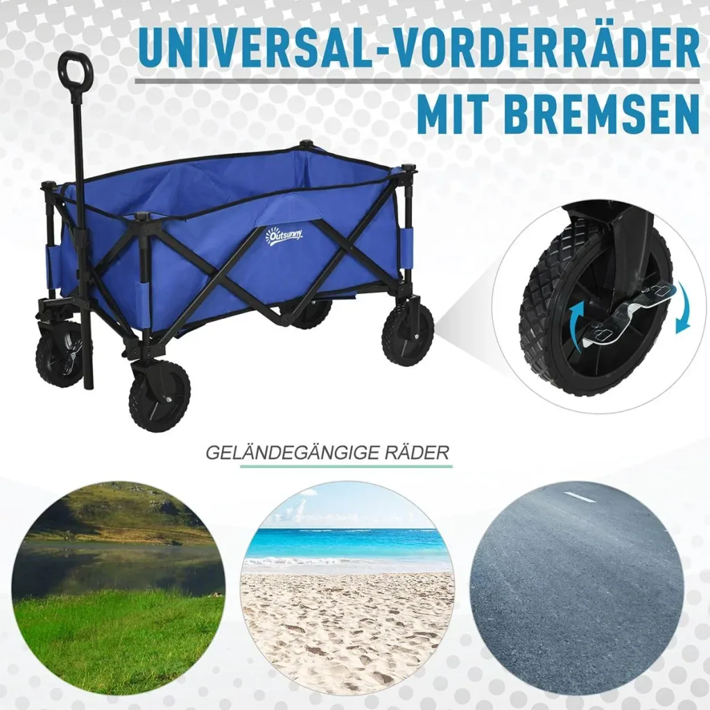 Bollerwagen, Faltbarer Handwagen, 360° Gartenwagen, Transportwagen, Strandwagen, Stahlrahmen, Oxford, 107 x 51 x 91,5 cm