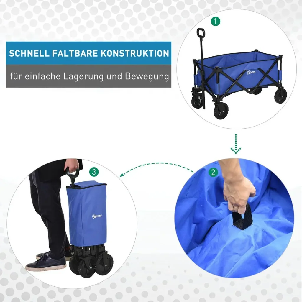 Bollerwagen, Faltbarer Handwagen, 360° Gartenwagen, Transportwagen, Strandwagen, Stahlrahmen, Oxford, 107 x 51 x 91,5 cm