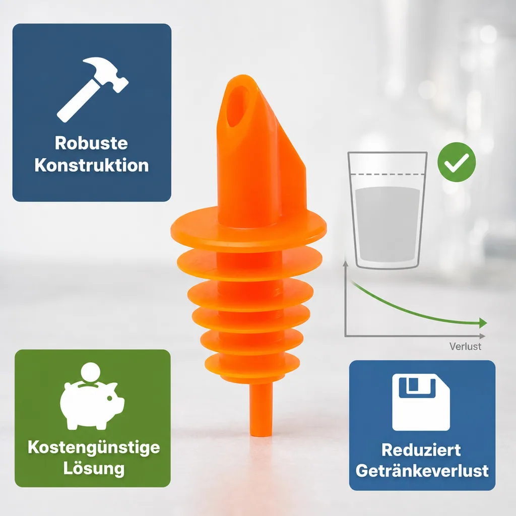 Ausgießer, Flaschenausgießer, Schnaps Dosierer für Flaschen Billy Neon Orange - für fast alle Flaschengrößen von 0,5 - 1,5 Liter Flaschen, 1 Stück