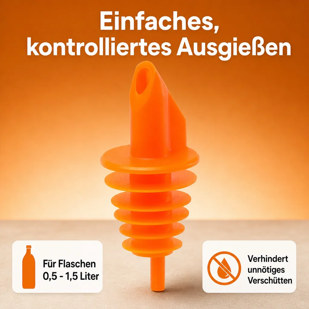 Ausgießer, Flaschenausgießer, Schnaps Dosierer für Flaschen Billy Neon Orange - für fast alle Flaschengrößen von 0,5 - 1,5 Liter Flaschen, 1 Stück