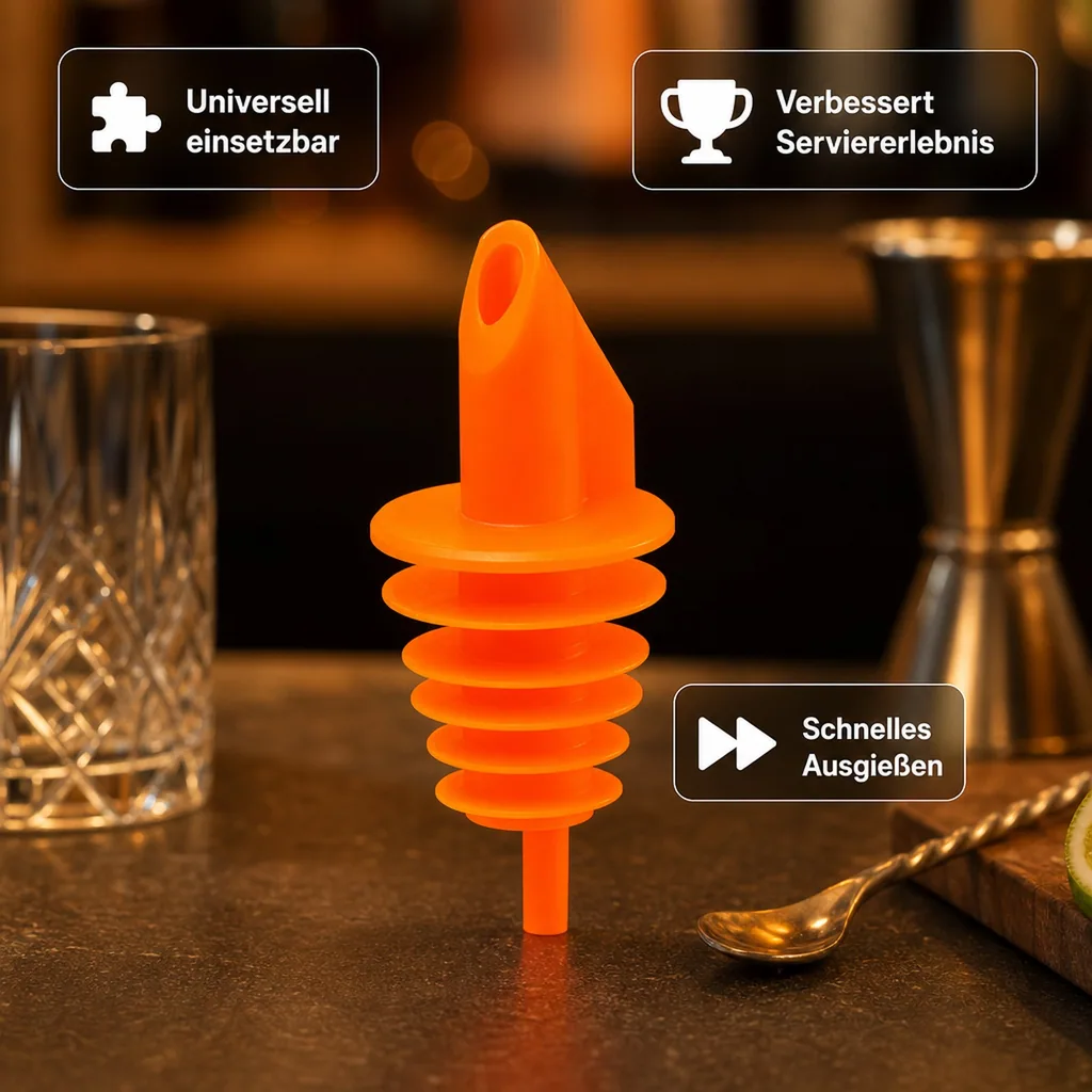 Ausgießer, Flaschenausgießer, Schnaps Dosierer für Flaschen Billy Neon Orange - für fast alle Flaschengrößen von 0,5 - 1,5 Liter Flaschen, 1 Stück