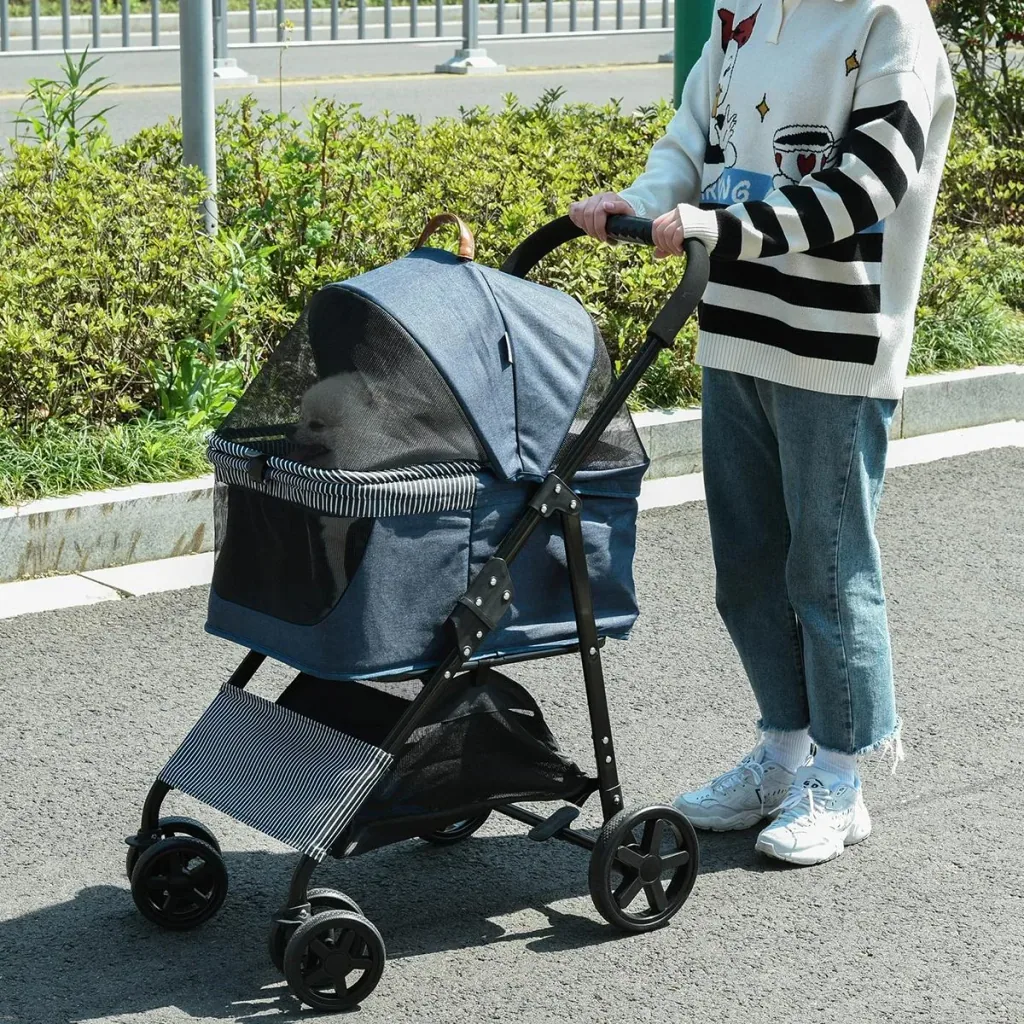 2-in-1 Hundebuggy Transporttasche Katzenbuggy mit Universal Rad abnehmbar Abdeckung Oxford Dunkelblau+Schwarz 77,5 x 51