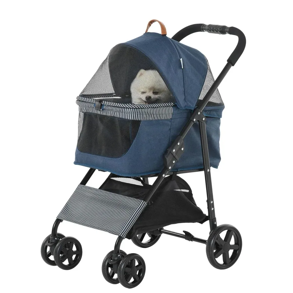 2-in-1 Hundebuggy Transporttasche Katzenbuggy mit Universal Rad abnehmbar Abdeckung Oxford Dunkelblau+Schwarz 77,5 x 51