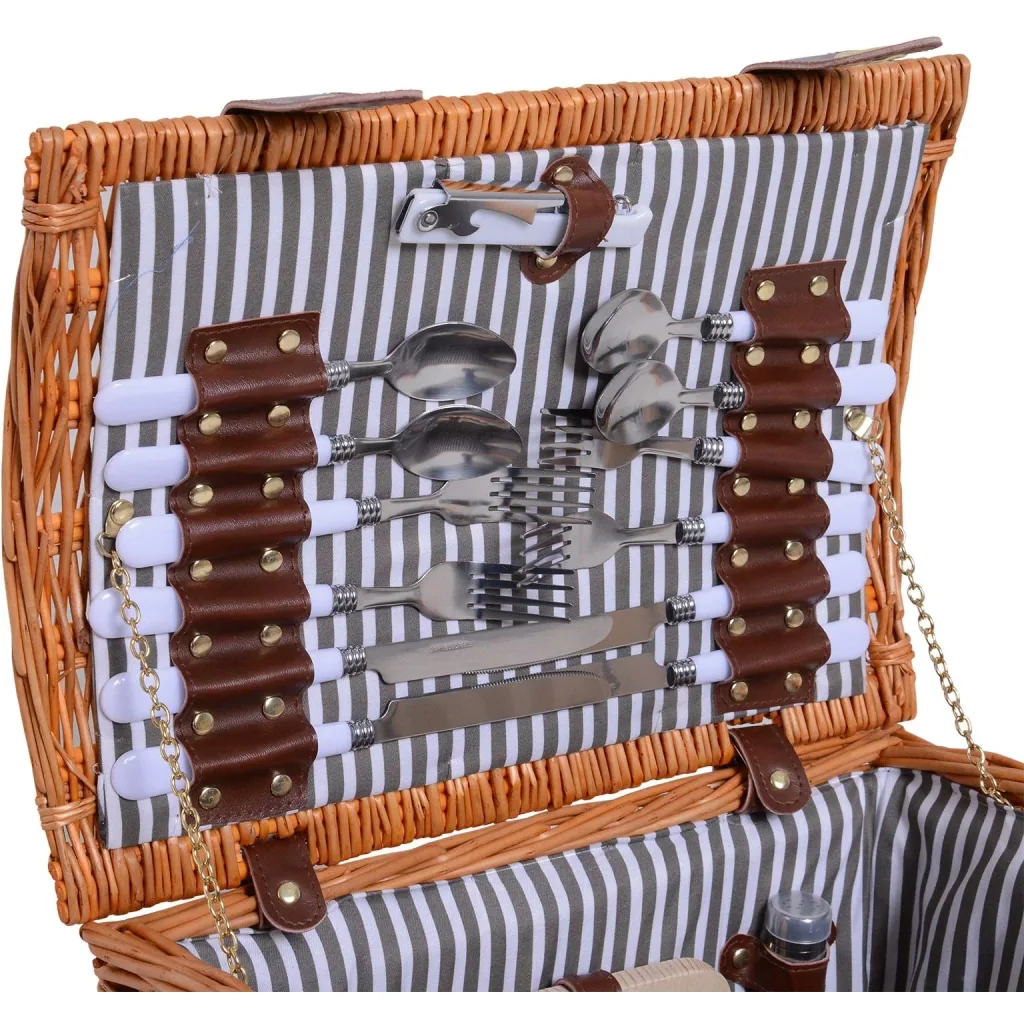 Picknickkorb für 4 Personen Picknickkoffer Picknickset Weidenkorb mit Käsebrett Utensilien Glas