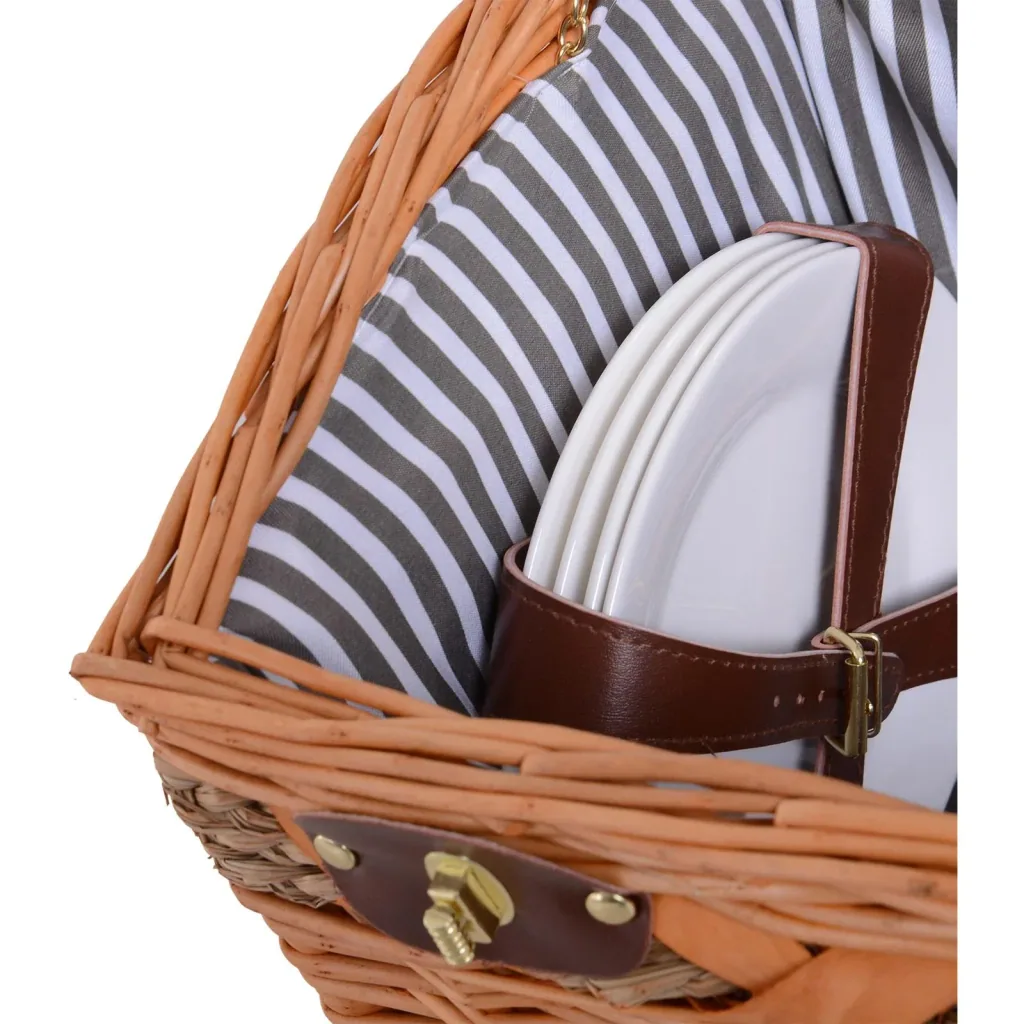 Picknickkorb für 4 Personen Picknickkoffer Picknickset Weidenkorb mit Käsebrett Utensilien Glas