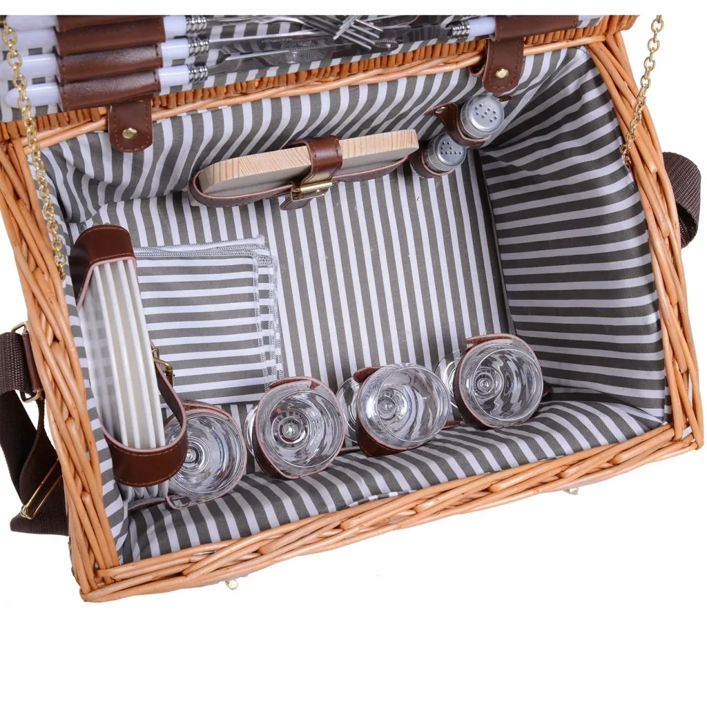 Picknickkorb für 4 Personen Picknickkoffer Picknickset Weidenkorb mit Käsebrett Utensilien Glas