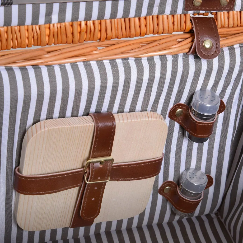 Picknickkorb für 4 Personen Picknickkoffer Picknickset Weidenkorb mit Käsebrett Utensilien Glas
