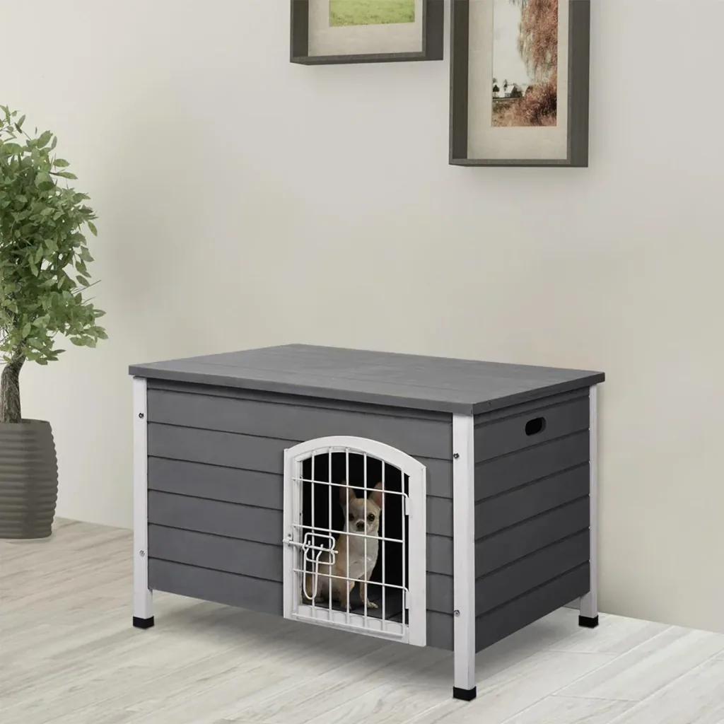 Hundehütte Hundehaus mit Tür Hundebox Gitterbox TransportKäfig für Katzen Hasen Grau Tanne 80x55x53,5 cm