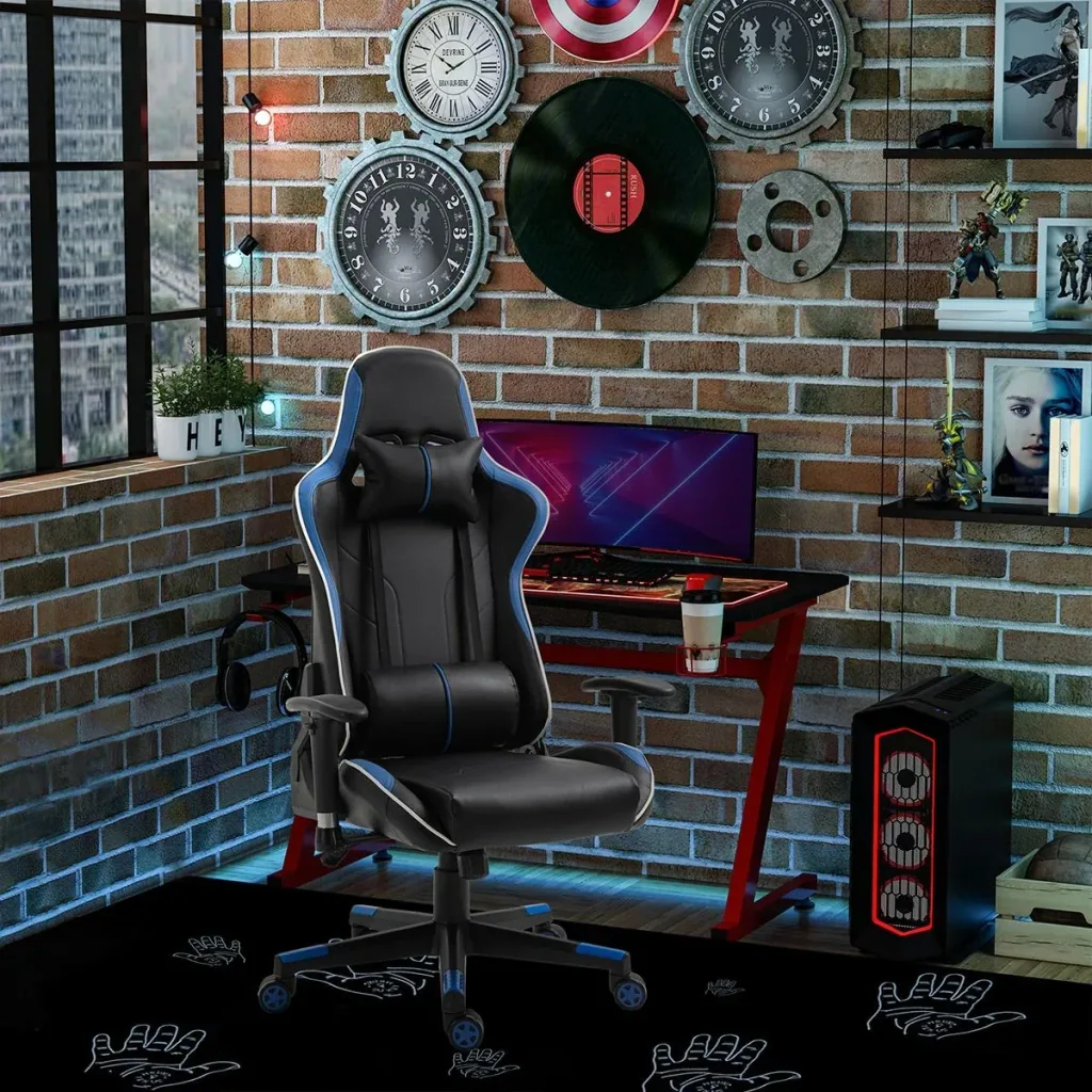 Gamingstuhl ergonomisch geformt Blau, Schwarz