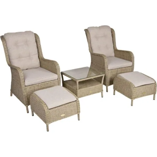 Sessel-Set VALENCIA, 5-teilig, Stahl / Kunststoffgeflecht / Polyester, anisbraun