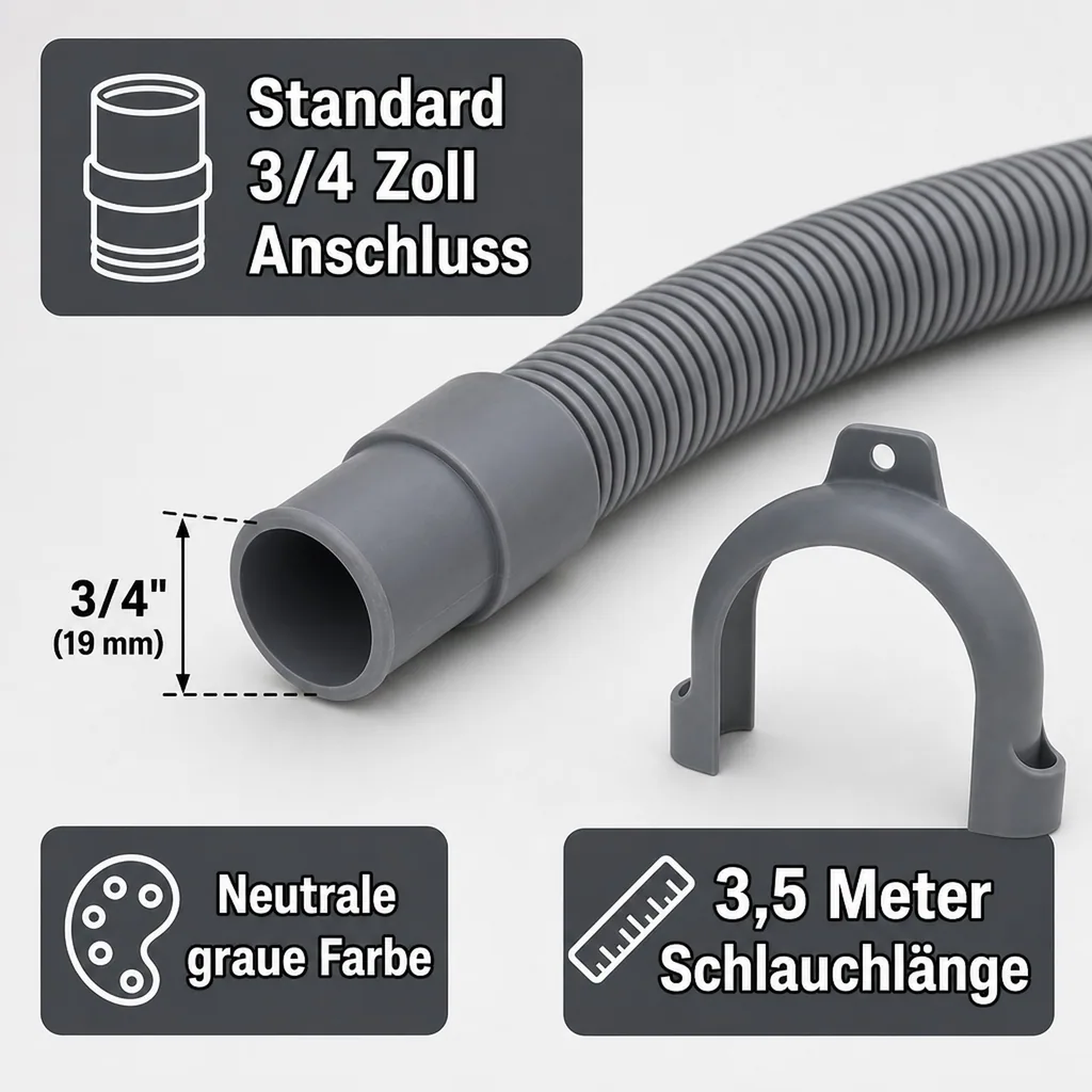 Ablaufschlauch Waschmaschine, 3/4 Zoll, 3,5m, Spülmaschine, mit Bügel