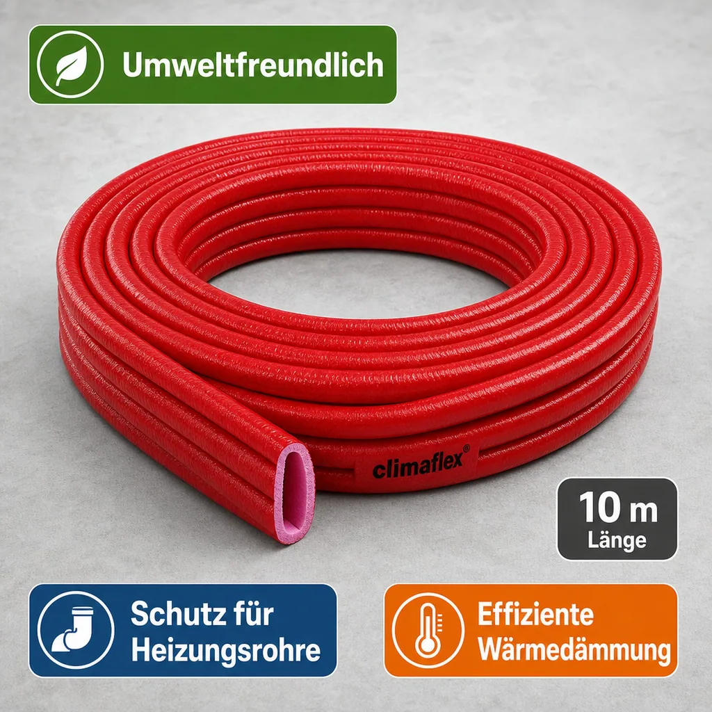 Rohrisolierung 22mm, Heizungsrohr Isolierung, 10m, rot