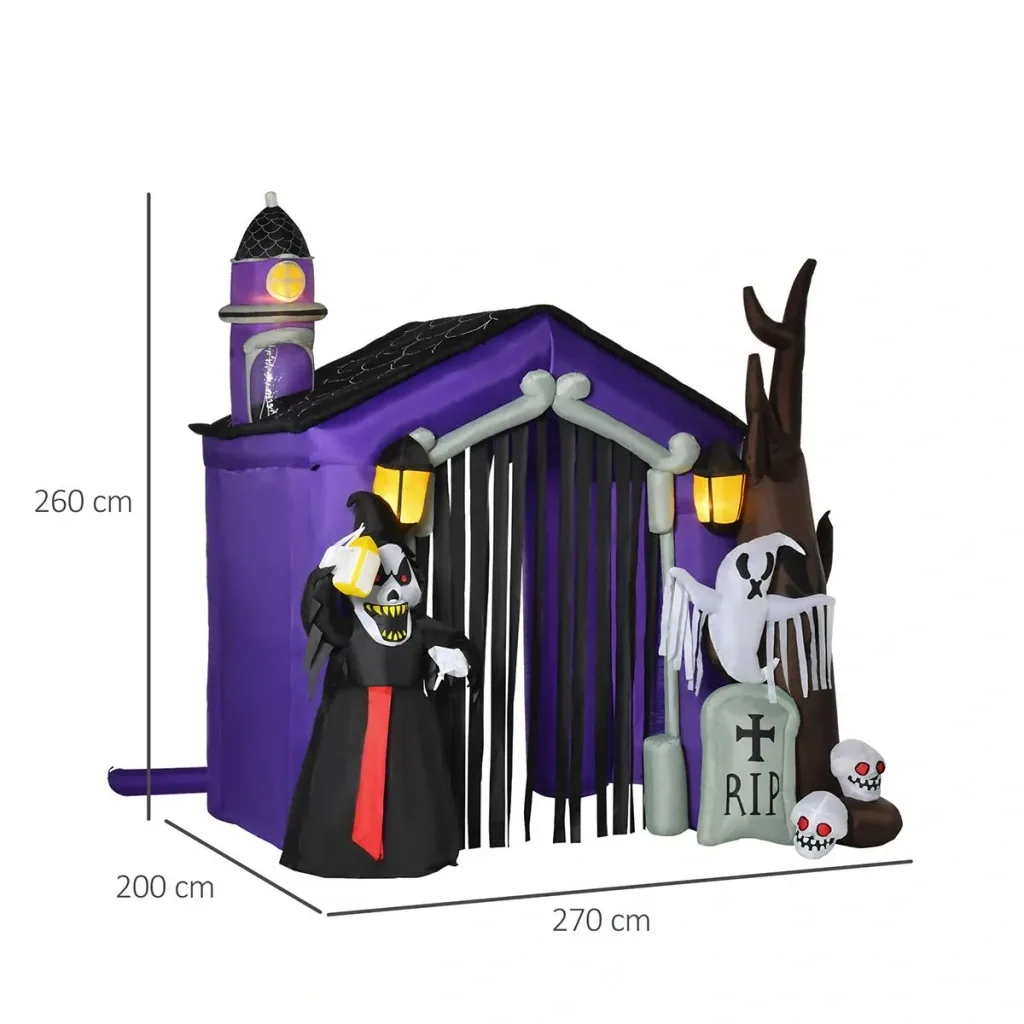 Aufblasbares Spukhaus Figur Luftfigur Halloween Deko mit LED Beleuchtung Polyester Schwarz+Braun 270 x 200 x 260 cm