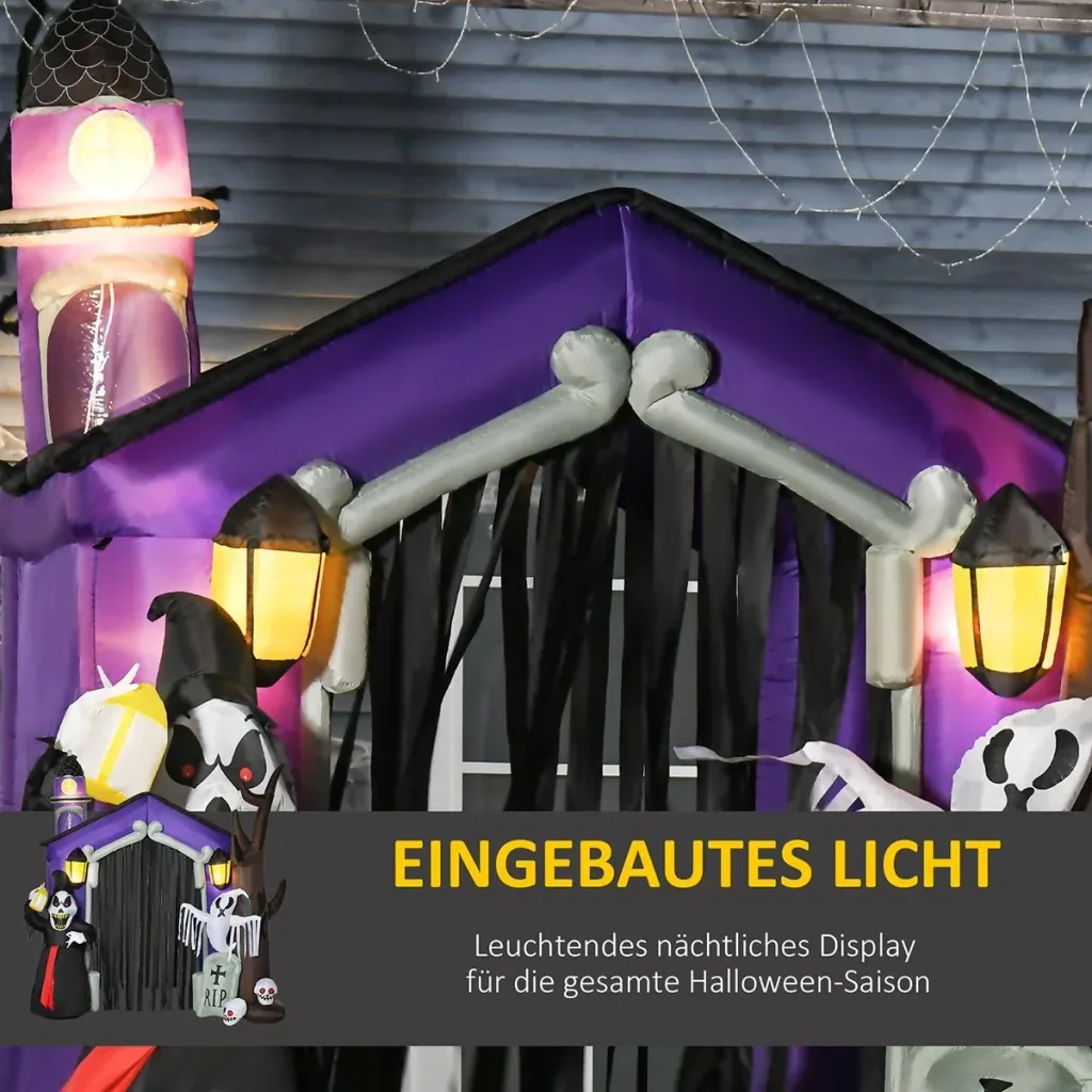 Aufblasbares Spukhaus Figur Luftfigur Halloween Deko mit LED Beleuchtung Polyester Schwarz+Braun 270 x 200 x 260 cm
