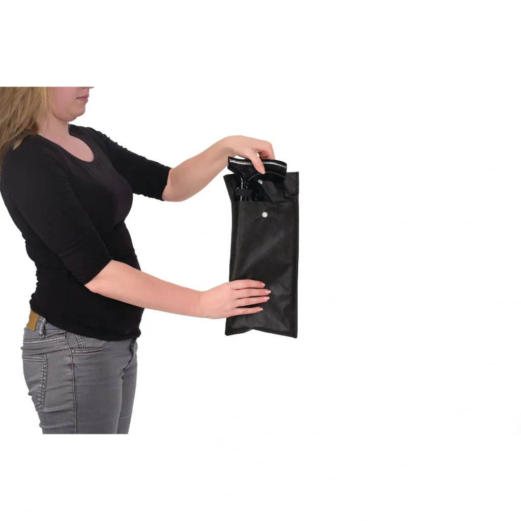 Klappbarer Gehstock für Senioren, zusammenklappbarer Spazierstock für ältere Menschen, leichtes Aluminium, ergonomischer Holzgriff, verstellbar 82–92 cm, rutschfeste Spitze, Handschlaufe, Tragetasche, Gehhilfe schwarz