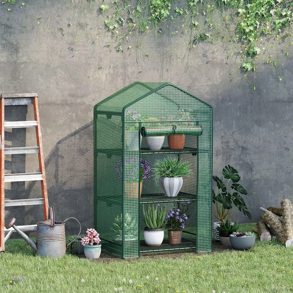 Spitzengewächshaus mini - 3 Ebenen - Rolltor - 69 x 49 x 125 cm