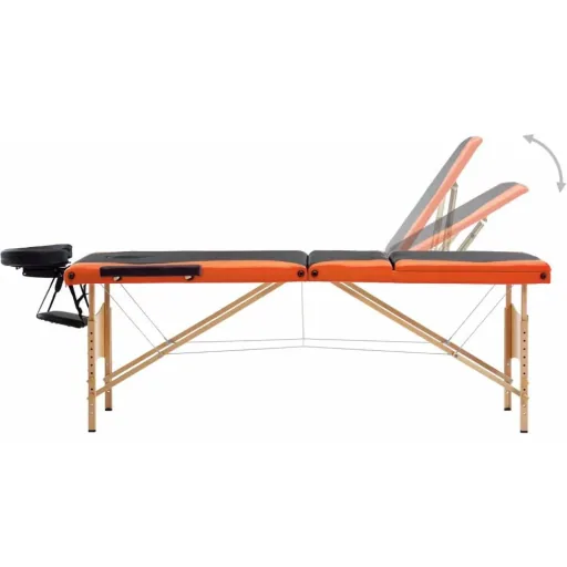 Klappbarer Massagetisch 3 Zonen Holz schwarz und orange