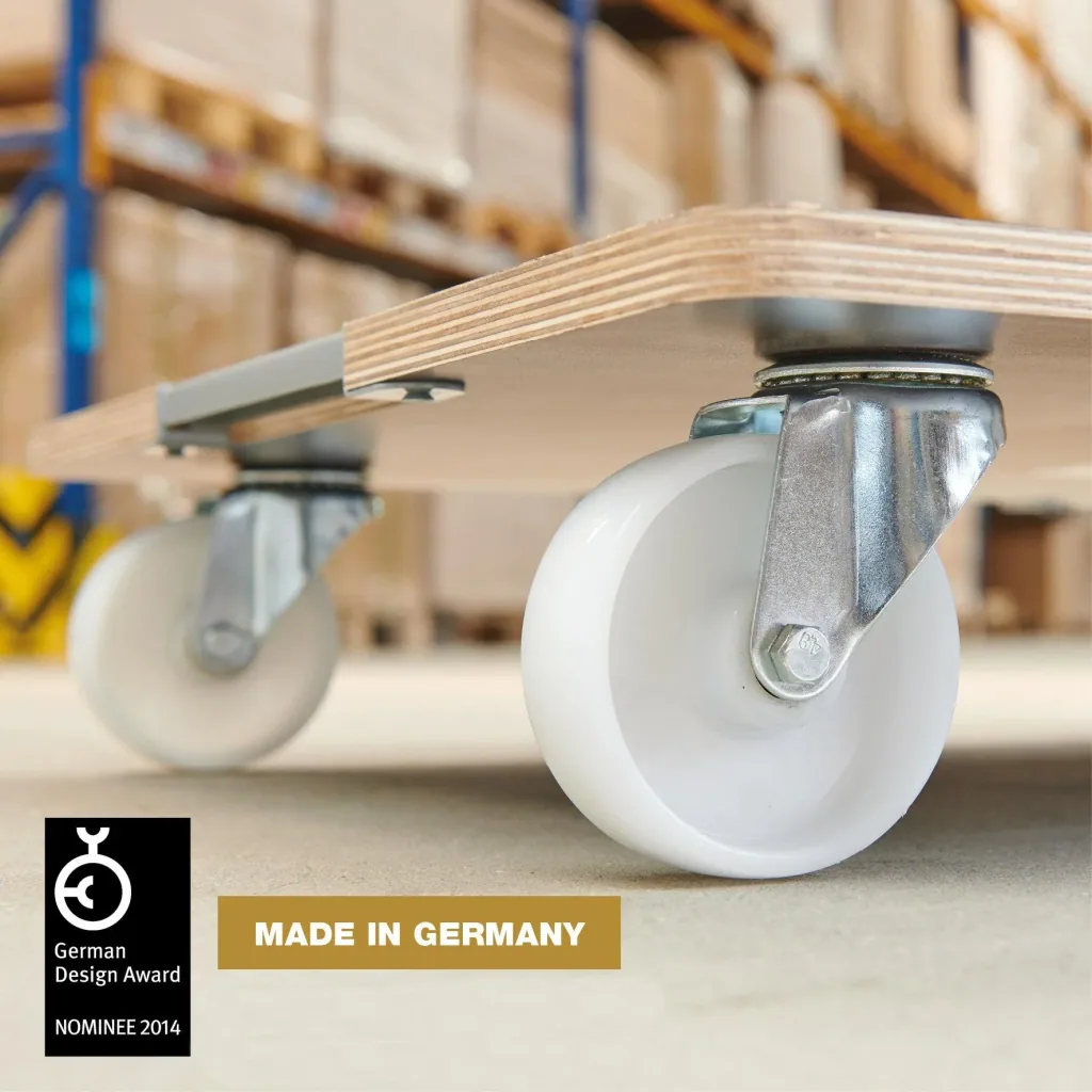 Transporthilfe MM 1379, 80 x 60 x 13,5 cm, harte Rollen Ø 100 mm, Rollenlager, Platte Maxigrip FSC®, Tragkraft 400 kg