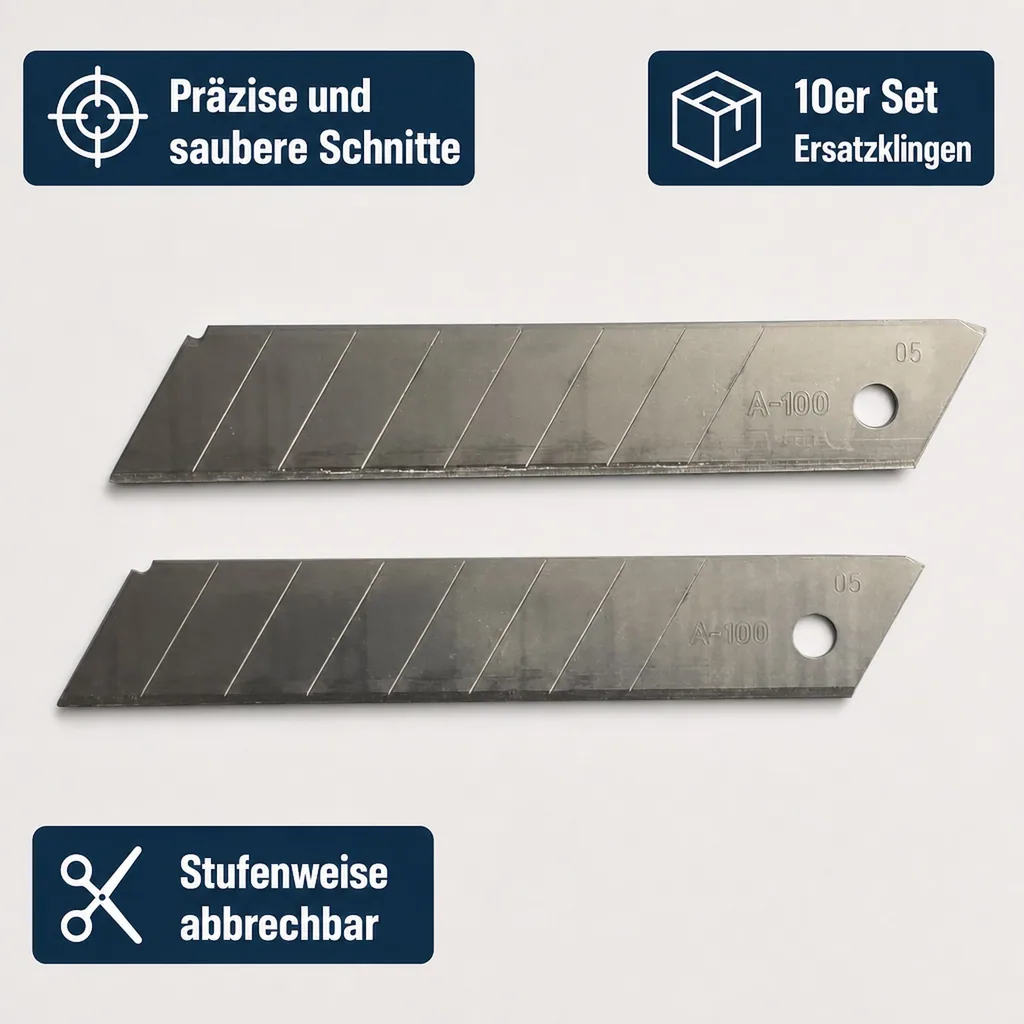 Cuttermesser Klingen 18mm, 10er Set Ersatzklingen, Abbrechklingen