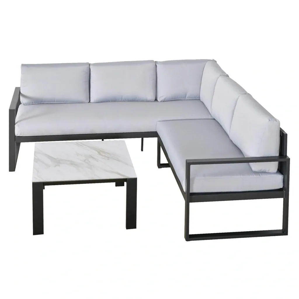3-tlg. Gartengarnitur Gartenmöbel-Set Gartenset Sitzgruppe mit Couchtisch Sofa mit Kissen Outdoor Aluminium Grau