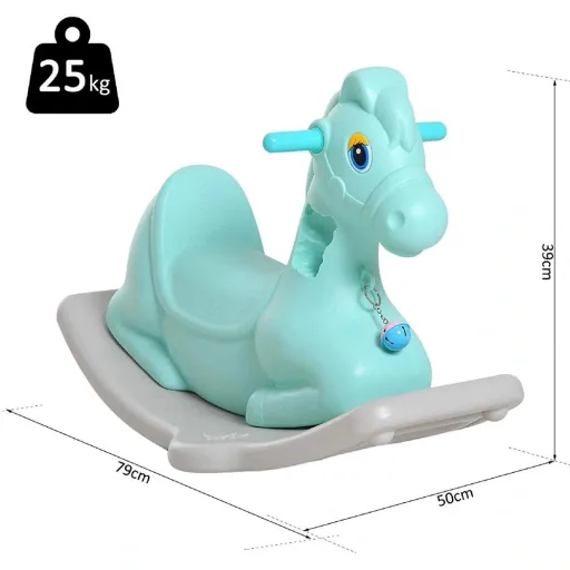 Schaukelpferd Kinder Schaukeltier Kinderschaukel Reiten mit Glocke Grün L79 x B50 x H39 cm
