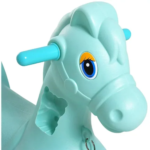 Schaukelpferd Kinder Schaukeltier Kinderschaukel Reiten mit Glocke Grün L79 x B50 x H39 cm