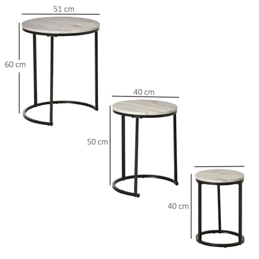 Beistelltische 3er-Set Satztisch stapelbar Kaffeetisch 3 Größen Industrial Design Metall Schwarz+Grau