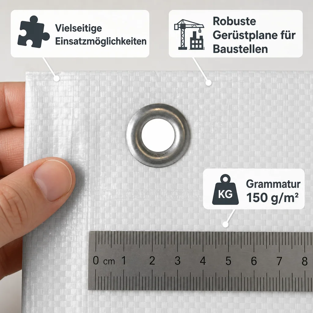 Gerüstplane 2,60x20m, 150 g/m², Bauplane, Abdeckplane, Weiß