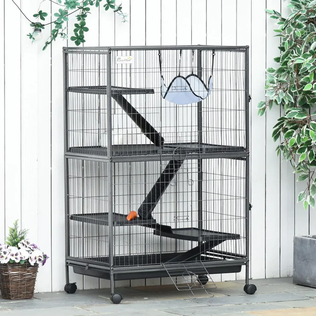 Kleintierkäfig mit Hängematten Nagervoliere mit Rollen 4 stöckig Käfig XXL geeignet für Hamster Kleintiere Meerschweinch
