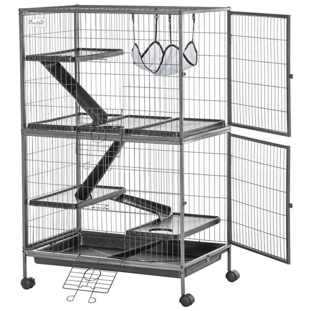 Kleintierkäfig mit Hängematten Nagervoliere mit Rollen 4 stöckig Käfig XXL geeignet für Hamster Kleintiere Meerschweinch