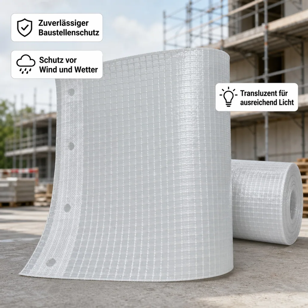 Gerüstplane, Bauplane 1,70 x 20m, 200g/m², Weiss Transluzent