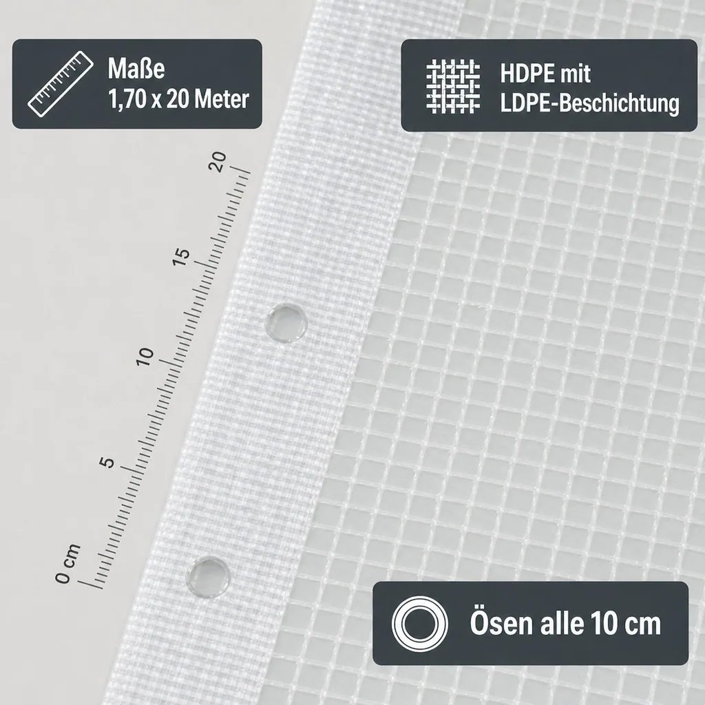 Gerüstplane, Bauplane 1,70 x 20m, 200g/m², Weiss Transluzent