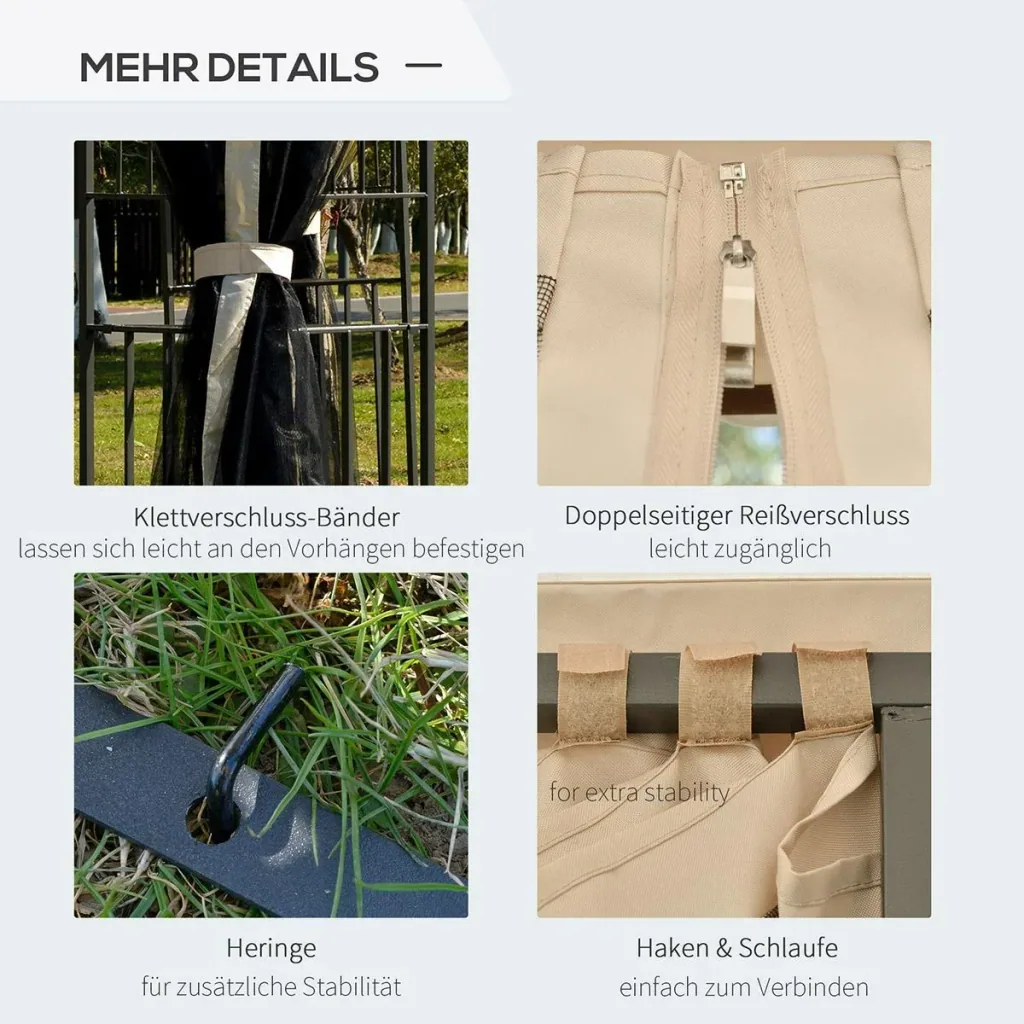 Gartenpavillon mit Doppeldach Pavillon Gartenzelt Festzelt Partyzelt mit 4 x Seitenwand Metall+Polyester Beige 3 x 3 x 2