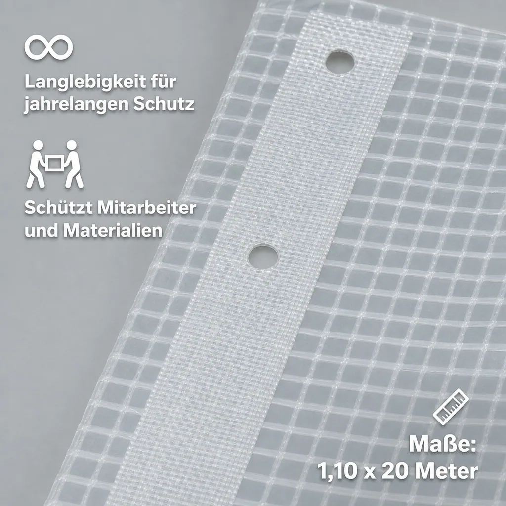 Gerüstplane, Gitterplane 1,10x20m, 200g/m², Weiss Transluzent, Reißfest, Wetterfest