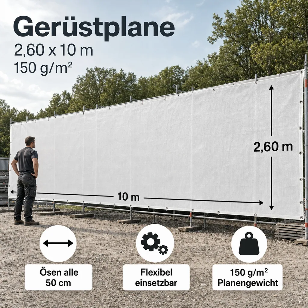 Gerüstplane 2,60 x 10 m 150 g/m² Weiss