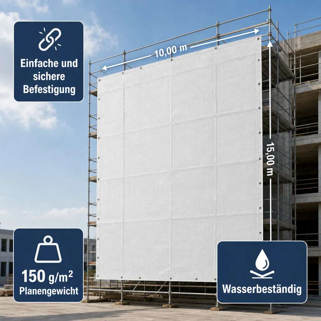 Gerüstplane 3,10 x 20 m, 150 g/m², weiß, Bauplane, Abdeckplane
