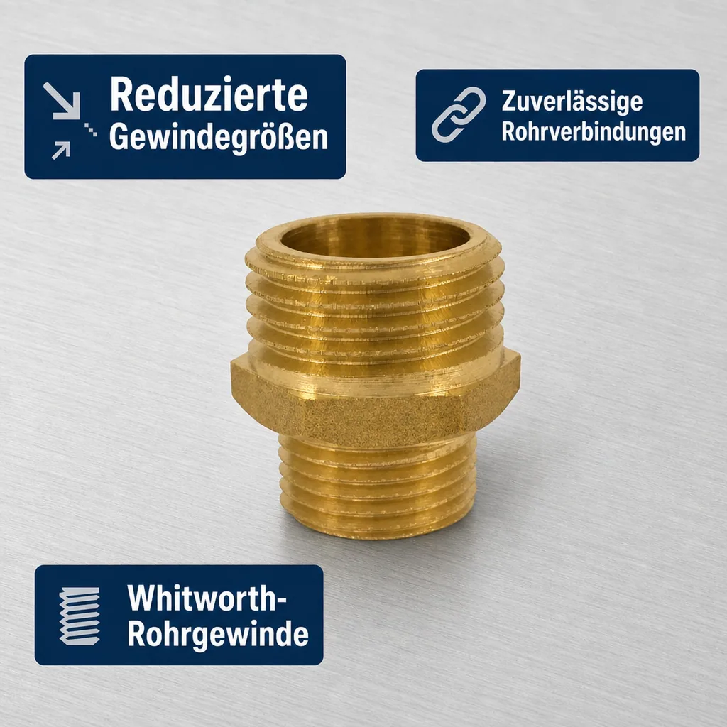 Messing Fitting, Doppelnippel reduziert, 1/2" AG x 3/4" AG