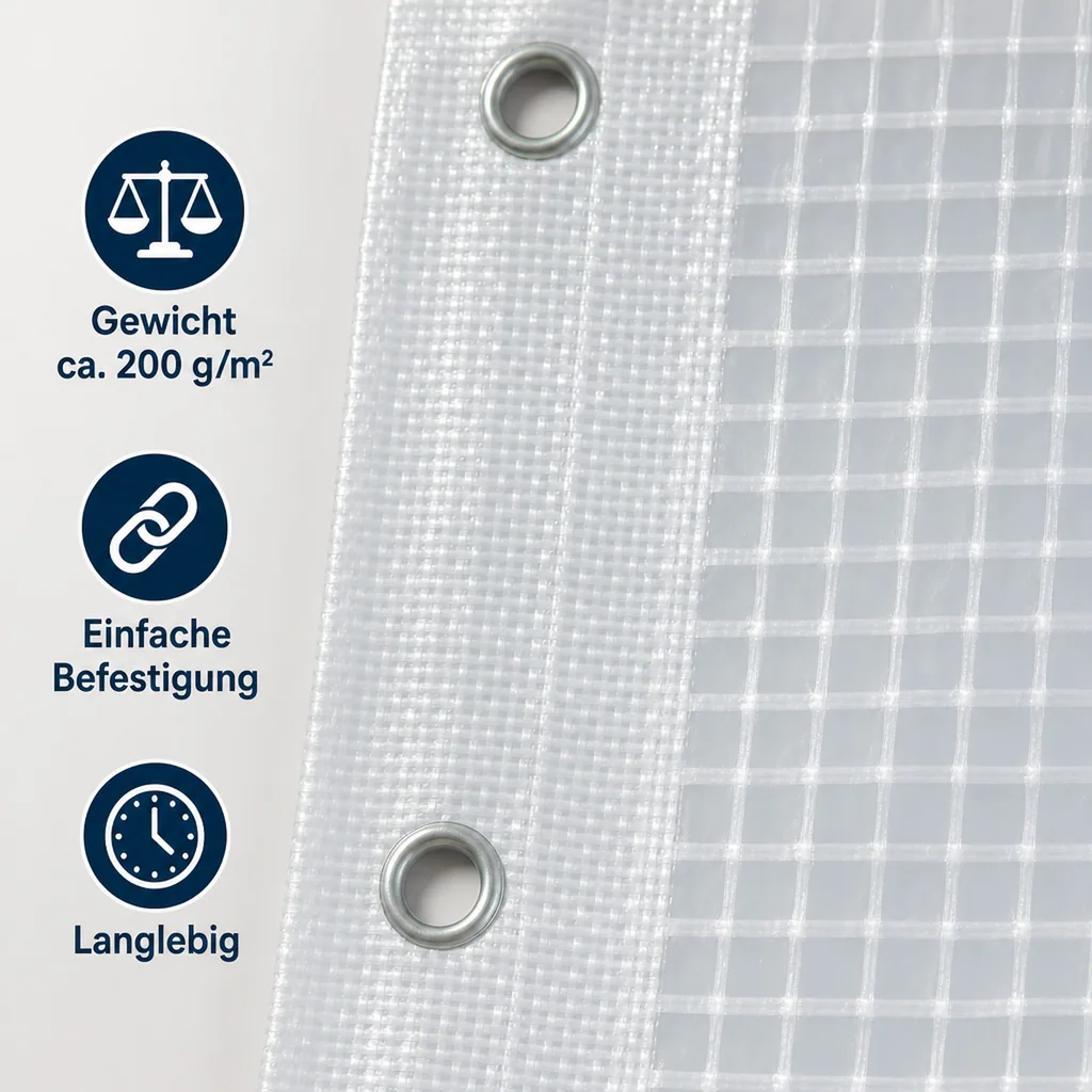 Gerüstplane, Gitterplane 3,20x10m, 200g/m², Weiss Transluzent, Reissfest, Wetterfest
