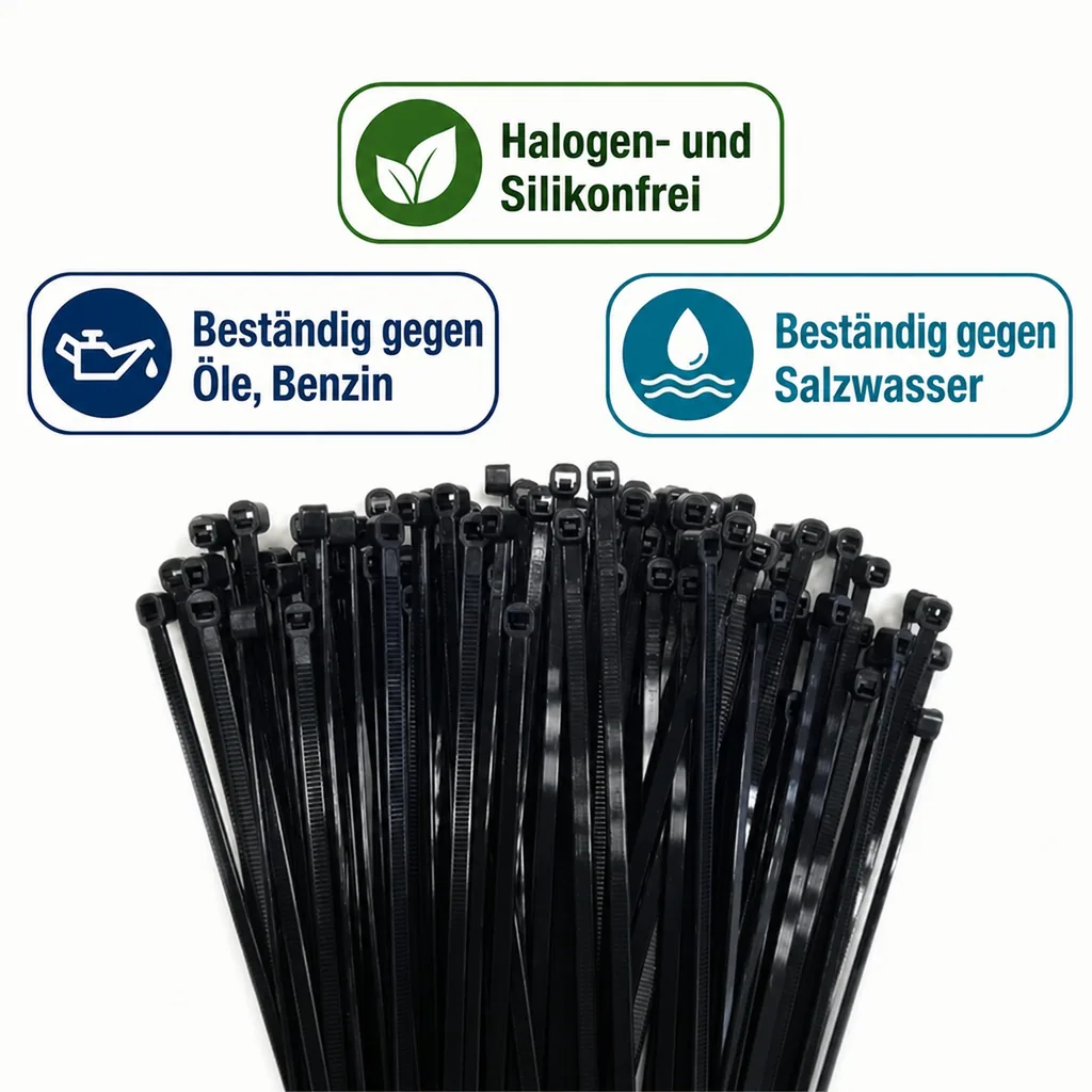 Kabelbinder schwarz, 100 Stk., 200x2,5mm, UV-beständig, Polyamid PA6.6