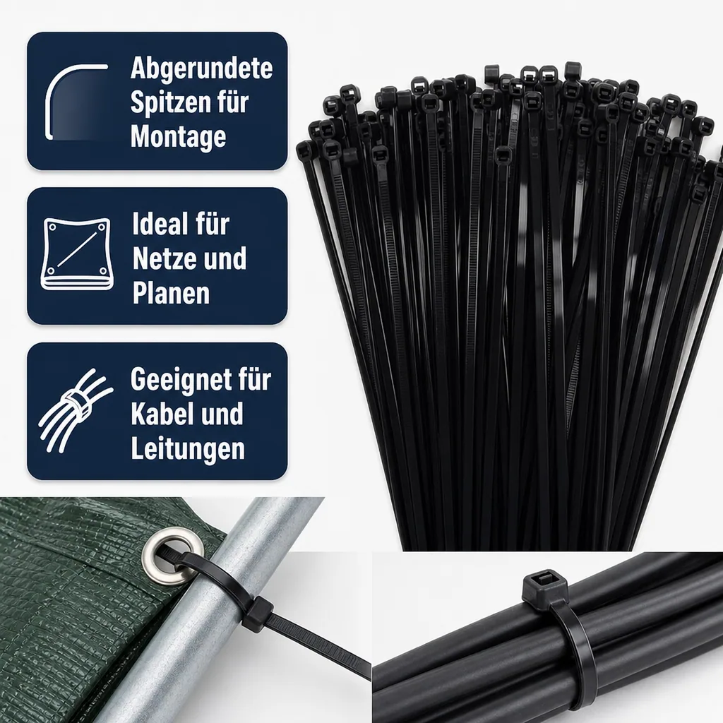 100 Kabelbinder 750x7,6mm schwarz (UV-stabilisiert) PA6.6