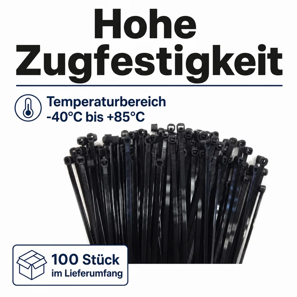 100 Kabelbinder 750x7,6mm schwarz (UV-stabilisiert) PA6.6